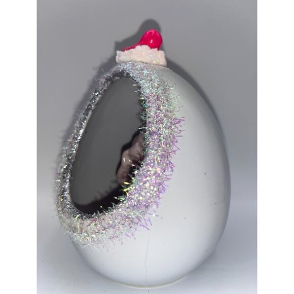 Vintage Ceramic Diorama Egg Pink Rhinestone Bunny Deb O. Original Designs OOAK - Picture 8 of 16
